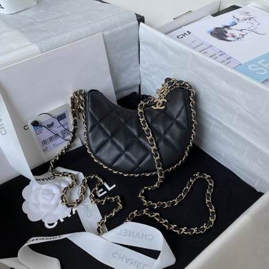 Chanel Mini Crescent Hobo Bag in Black Quilted Leather with Gold Chain