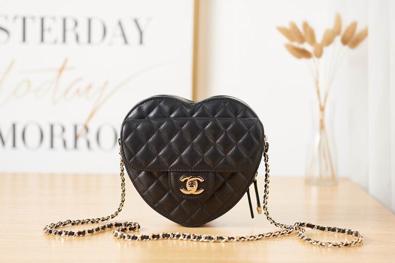 Chanel Heart Bag AS3191 Small Crossbody in Black Quilted Lambskin
