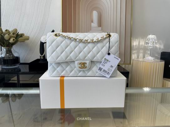 Chanel Classic Flap Medium Shoulder Bag in White Quilted Leather, Gold Hardware