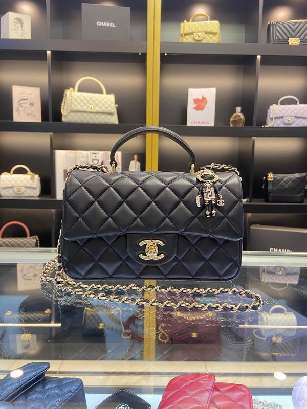 Chanel Classic Flap Mini Top-Handle Bag in Black Quilted Lambskin