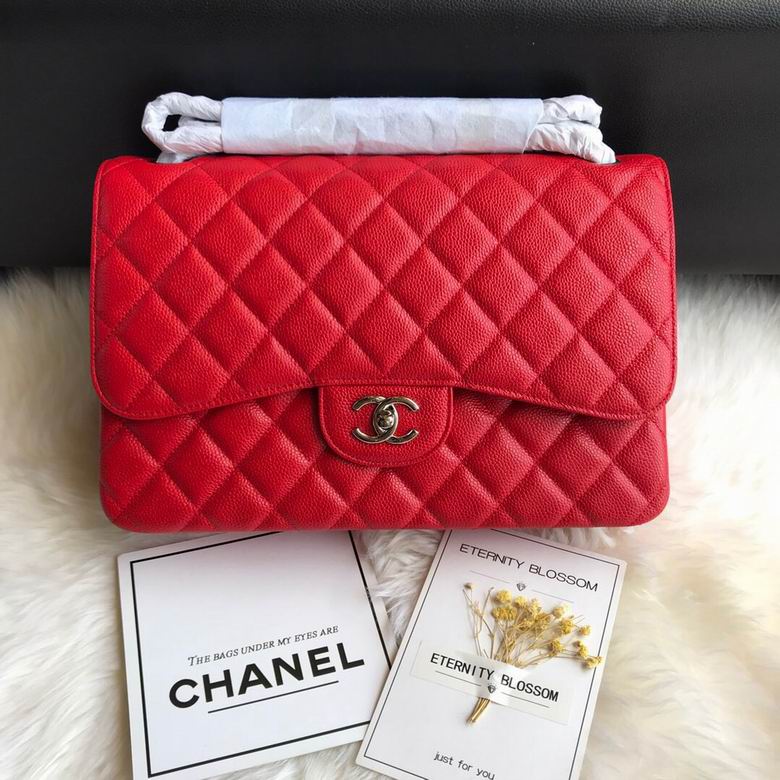 Chanel Classic Flap Jumbo Shoulder Bag in Red Quilted Grained Leather