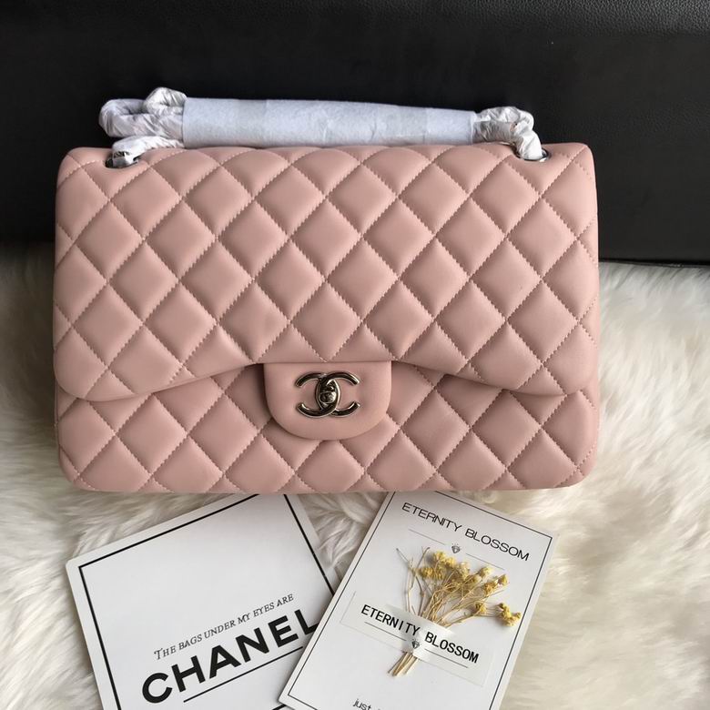 Chanel Classic Flap Jumbo Shoulder Bag in Light Pink Quilted Lambskin