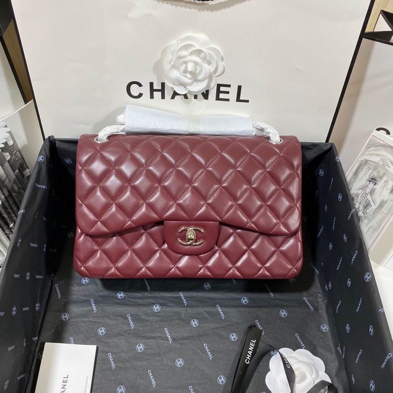 Chanel Classic Flap Jumbo Shoulder Bag in Burgundy Quilted Lambskin