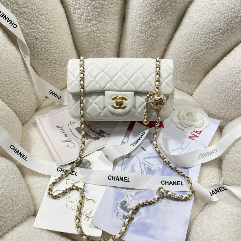 Chanel Classic Flap Mini Crossbody Bag with Gold Heart Charm in White