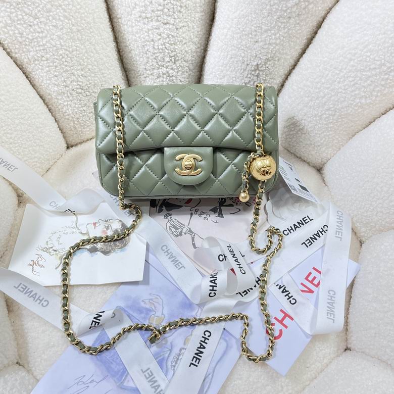 Chanel Classic Flap Mini Pearl Crush Bag in Sage Green Quilted Lambskin