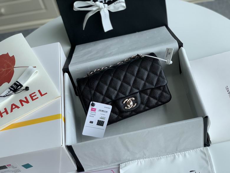 Chanel Classic Flap Mini Rectangular Shoulder Bag in Black Caviar Leather