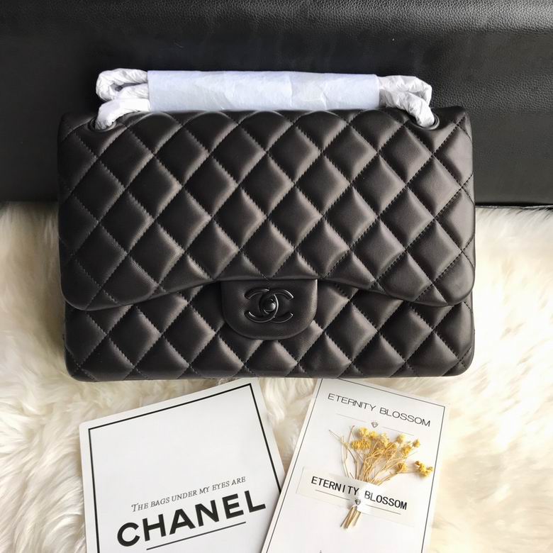 Chanel Classic Flap Jumbo Shoulder Bag in Black Quilted Lambskin