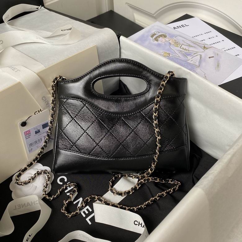 Chanel 31 Mini Top-Handle Bag with Chain in Black Quilted Calfskin