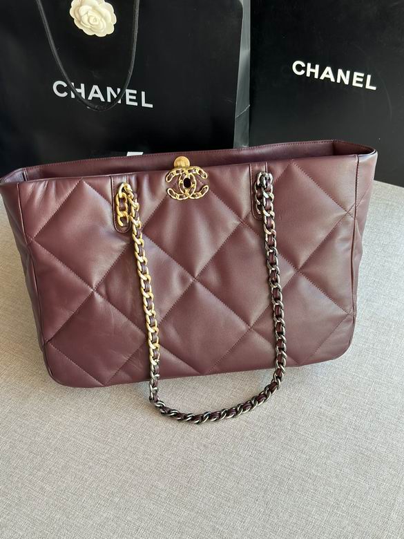 Chanel 19 Shopping Tote Bag in Burgundy Quilted Leather with Mixed-Metal Chain