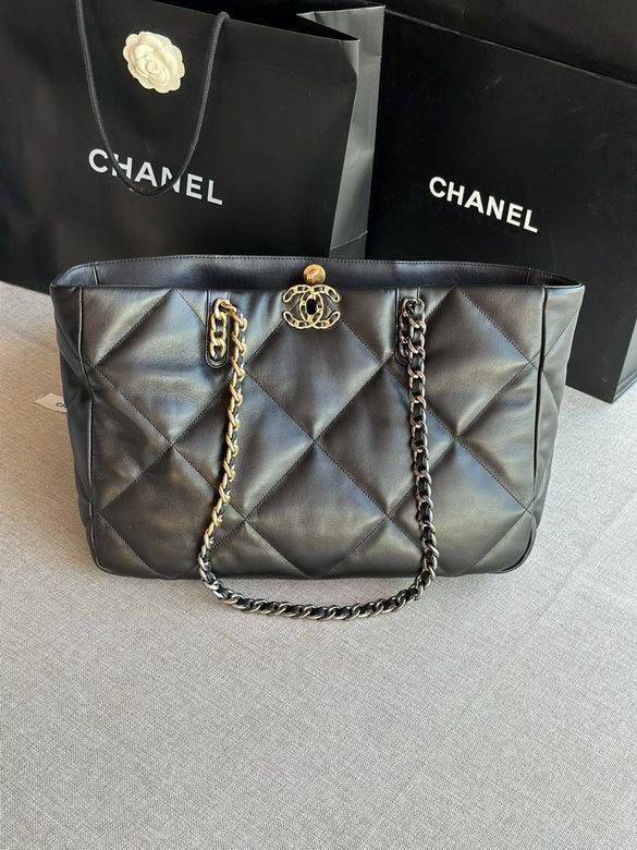 Chanel 19 Shopping Tote Bag in Black Quilted Leather with Mixed Metal Chain