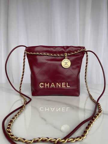 Chanel 22 Mini Chain Crossbody Bag in Burgundy Leather with Gold Hardware