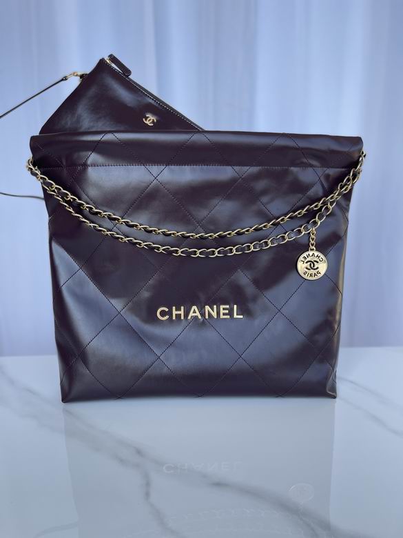 Chanel 22 Large Quilted Hobo Tote Bag in Dark Burgundy Shiny Calfskin