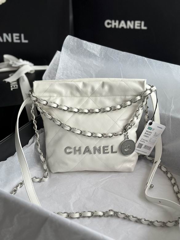 Chanel 22 Mini Quilted Chain Hobo Bag in White with Silver-Tone Hardware