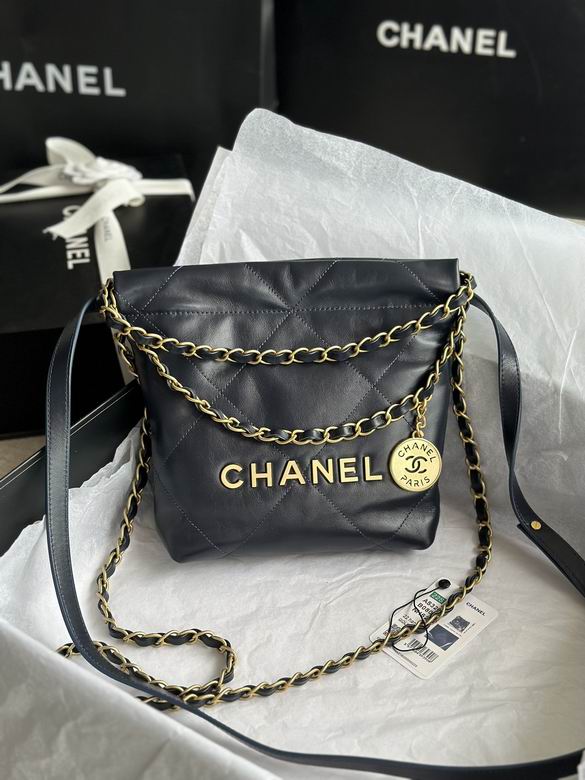 Chanel 22 Mini Quilted Chain Bag in Black Calfskin with Gold-Tone Hardware
