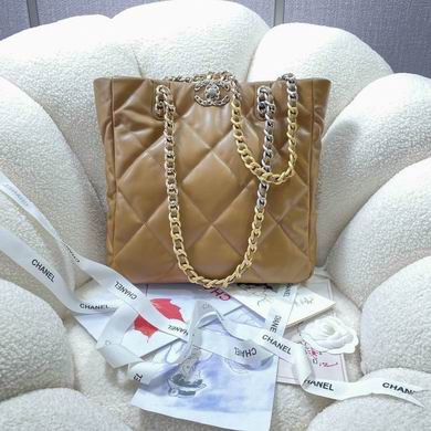 Chanel 19 Shopping Tote in Camel Quilted Leather with Chain Straps