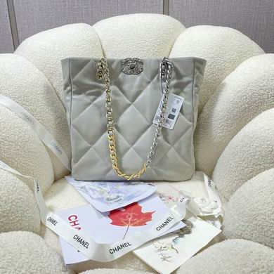 Chanel 19 Shopping Tote Bag in Light Gray Quilted Leather with Chain Straps