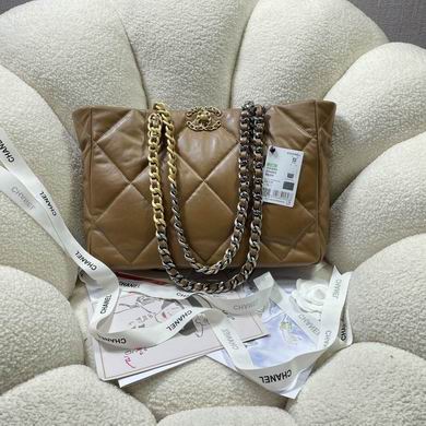 Chanel 19 Shopping Tote Bag in Camel Brown Quilted Leather