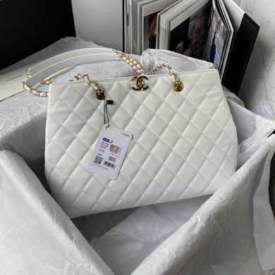 Chanel AS3952 Quilted Shopping Tote Bag with Chain Straps in White