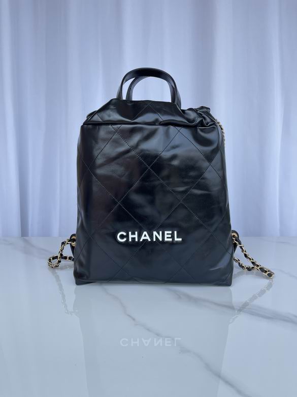 Chanel 22 Backpack in Black Shiny Quilted Leather with Gold-Tone Chain
