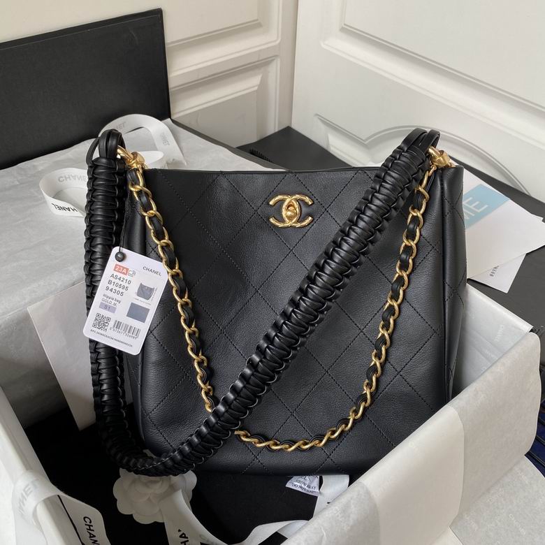 Chanel Hobo Bag with Woven Leather and Chain Strap in Black Quilted Calfskin
