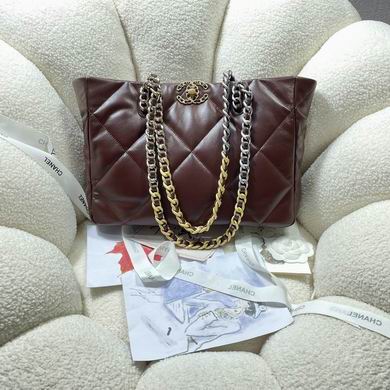 Chanel 19 Shopping Tote Bag in Burgundy Quilted Leather with Chain Straps