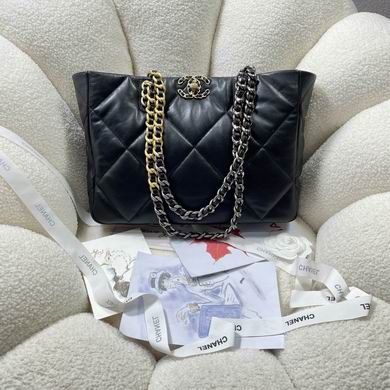 Chanel 19 Shopping Tote Bag in Black Quilted Leather with Mixed-Metal Chain