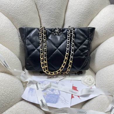 Chanel 19 Shopping Tote Bag in Black Quilted Leather with Mixed-Metal Chain