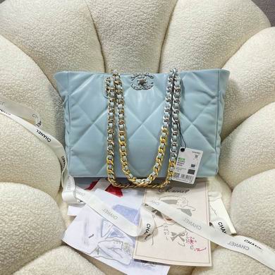 Chanel 19 Shopping Tote Bag in Light Blue Quilted Leather with Mixed-Metal Chain