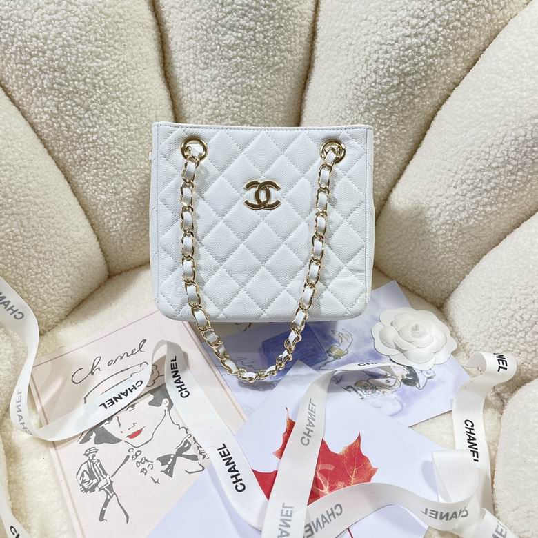 Chanel Mini Quilted Chain-Strap Tote Bag in White Grained Leather
