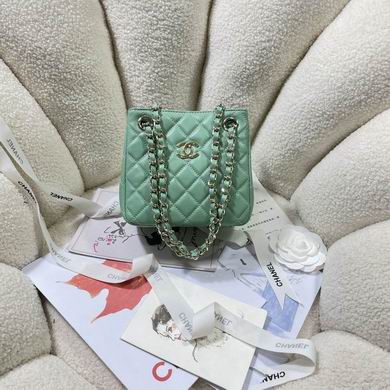 Chanel Mini Quilted Bucket Bag with Chain Straps in Mint Green Leather