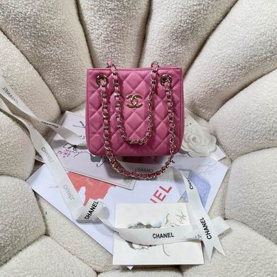 Chanel Mini Quilted Chain Tote Bag in Pink Leather with CC Logo