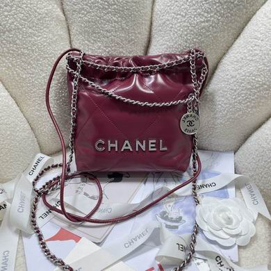 Chanel 22 Mini Drawstring Bag in Burgundy Shiny Calfskin with Silver Hardware
