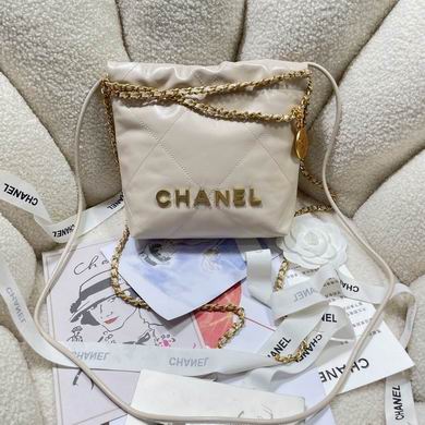 Chanel 22 Mini Hobo Bag in Ivory Quilted Leather with Gold Chain