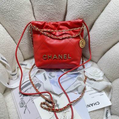 Chanel 22 Mini Bag in Red Quilted Leather with Gold-Tone Chain and Crossbody Strap