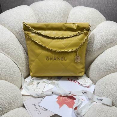 Chanel 22 Large Quilted Hobo Tote Bag in Mustard Yellow with Gold Chain