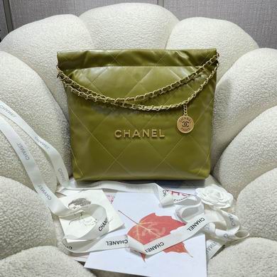 Chanel 22 Large Quilted Hobo Handbag in Olive Green with Gold-Tone Hardware