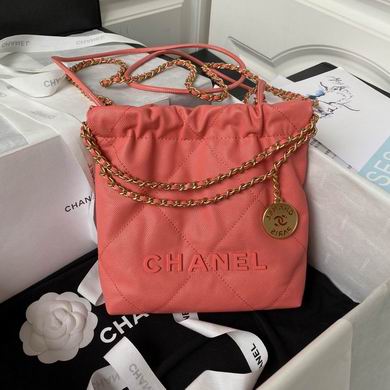 Chanel 22 Mini Drawstring Handbag in Coral Pink Quilted Leather