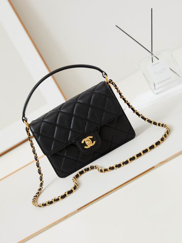 Chanel Mini Top-Handle Flap Bag in Black Quilted Grained Leather