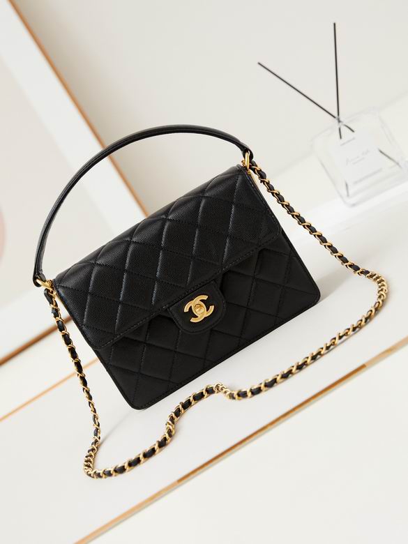 Chanel Mini Top-Handle Flap Bag in Black Quilted Leather with Gold Hardware