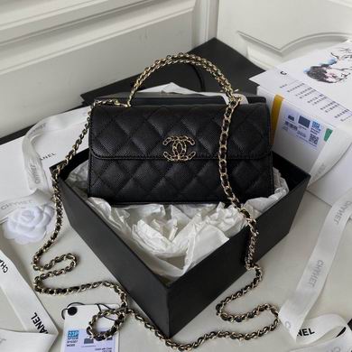 Chanel AP3238 Quilted Flap Bag with Top Handle and Chain Strap in Black