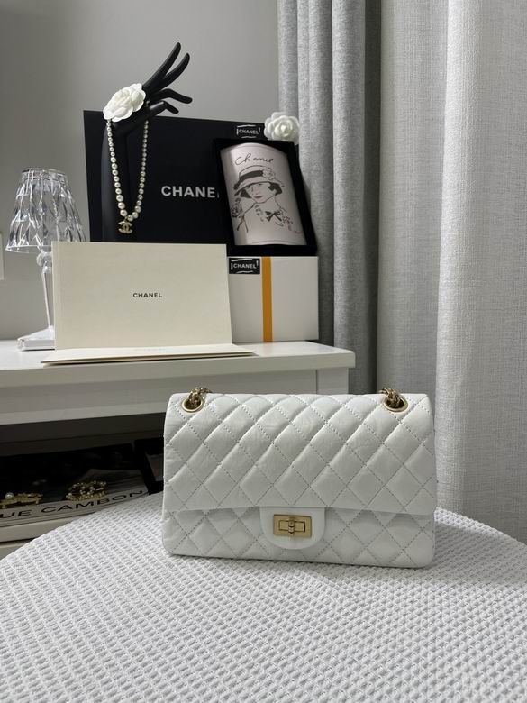 Chanel 2.55 Reissue Double Flap Shoulder Bag in White Quilted Leather