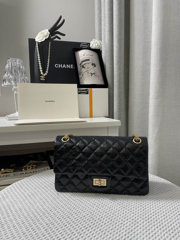 Chanel 2.55 Reissue Double Flap Chain Shoulder Bag in Black Aged Calfskin