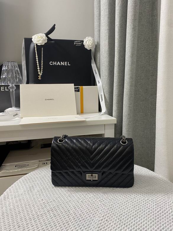 Chanel 2.55 Reissue Chevron Flap Bag in Black Aged Calfskin with Ruthenium Hardware