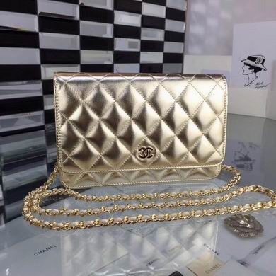 Chanel Wallet on Chain Crossbody Bag in Gold Quilted Metallic Leather