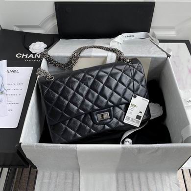 Chanel 2.55 Reissue Flap Bag in Black Aged Calfskin with Silver Hardware