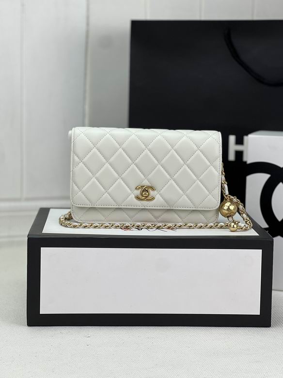 Chanel Wallet on Chain AP1450 Quilted Flap Bag in White with Gold Ball Chain