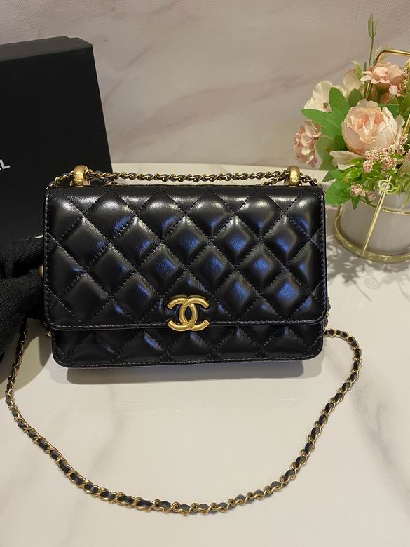 Chanel Quilted Flap Wallet on Chain Crossbody Bag in Black with Gold CC Clasp