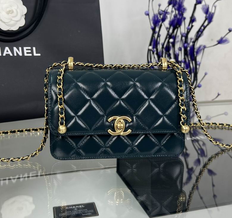 Chanel AS2615 Small Quilted Flap Chain Bag in Dark Teal Leather