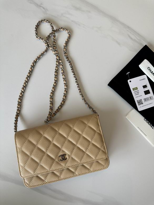 Chanel Classic Wallet on Chain Crossbody Bag in Beige Quilted Grained Leather