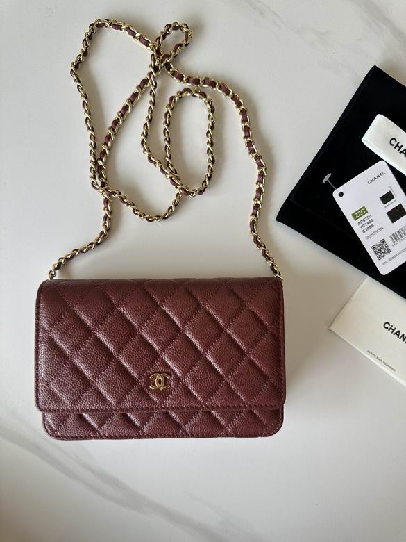 Chanel Classic Wallet on Chain in Burgundy Quilted Grained Leather